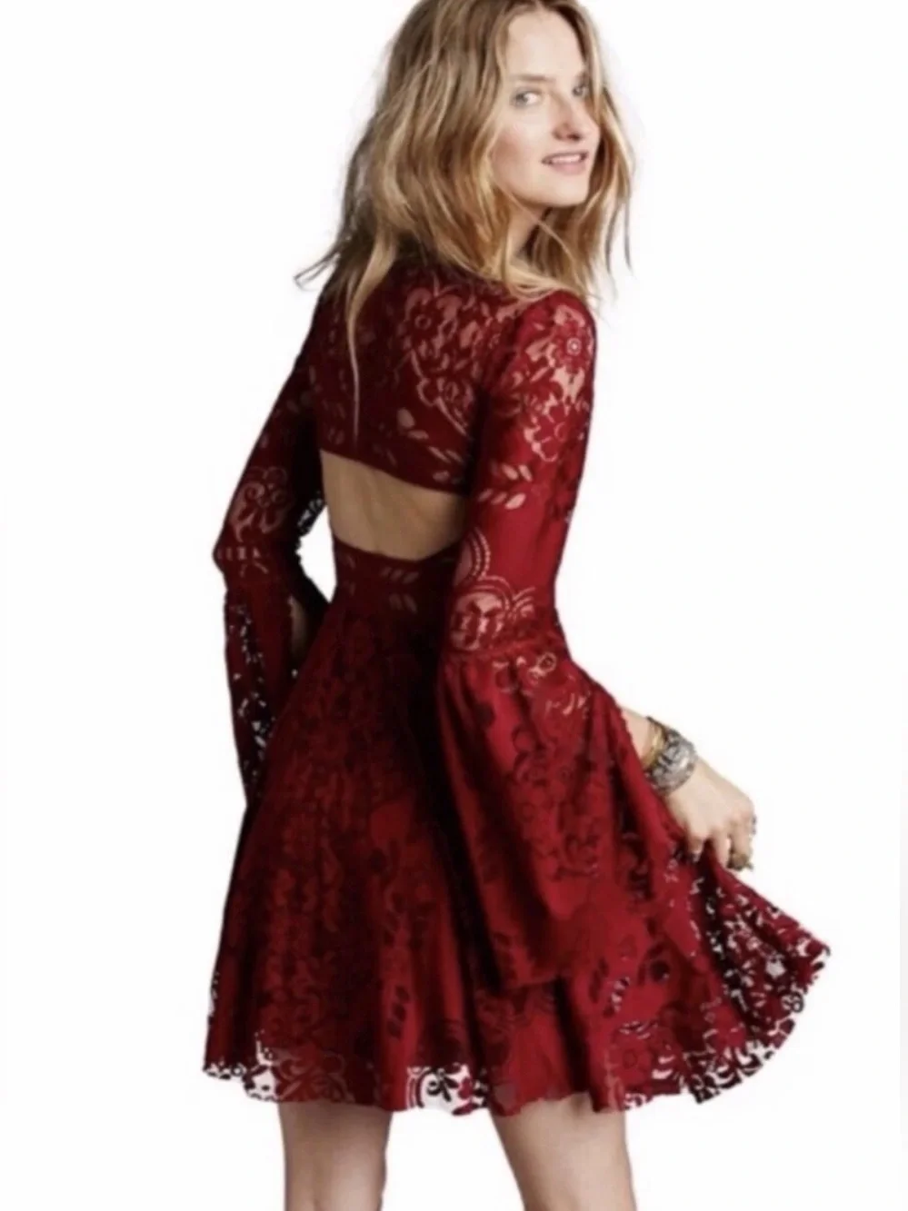 Free People Lace Lovers‎ Folk Song Bell Sleeve Boho Dress - Size 2